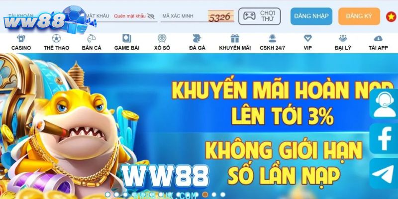 Khuyến mãi ww88 nạp tiền liền tay nhận ngay 0,5% không giới hạn